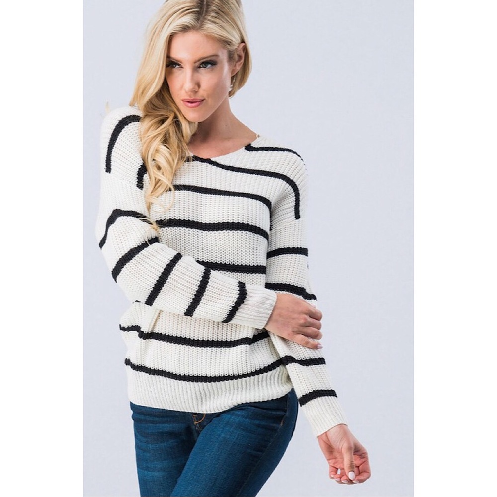 Stripe Dolman Sleeve Twist Back Sweater Top - Picture 4 of 4